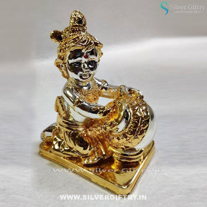 Pure Silver and gold Coated Pot Krishna | Silver Giftry | SGT20K439