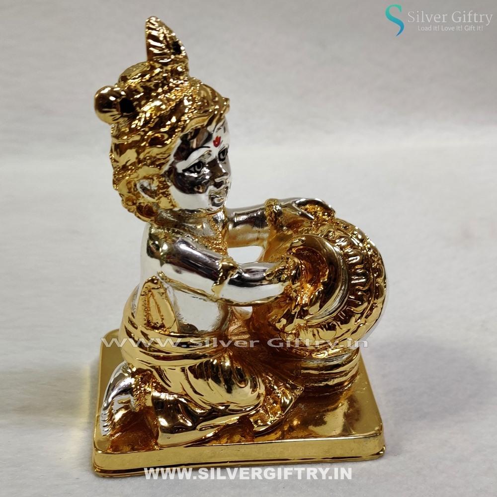 Pure Silver and gold Coated Pot Krishna | Silver Giftry | SGT20K439