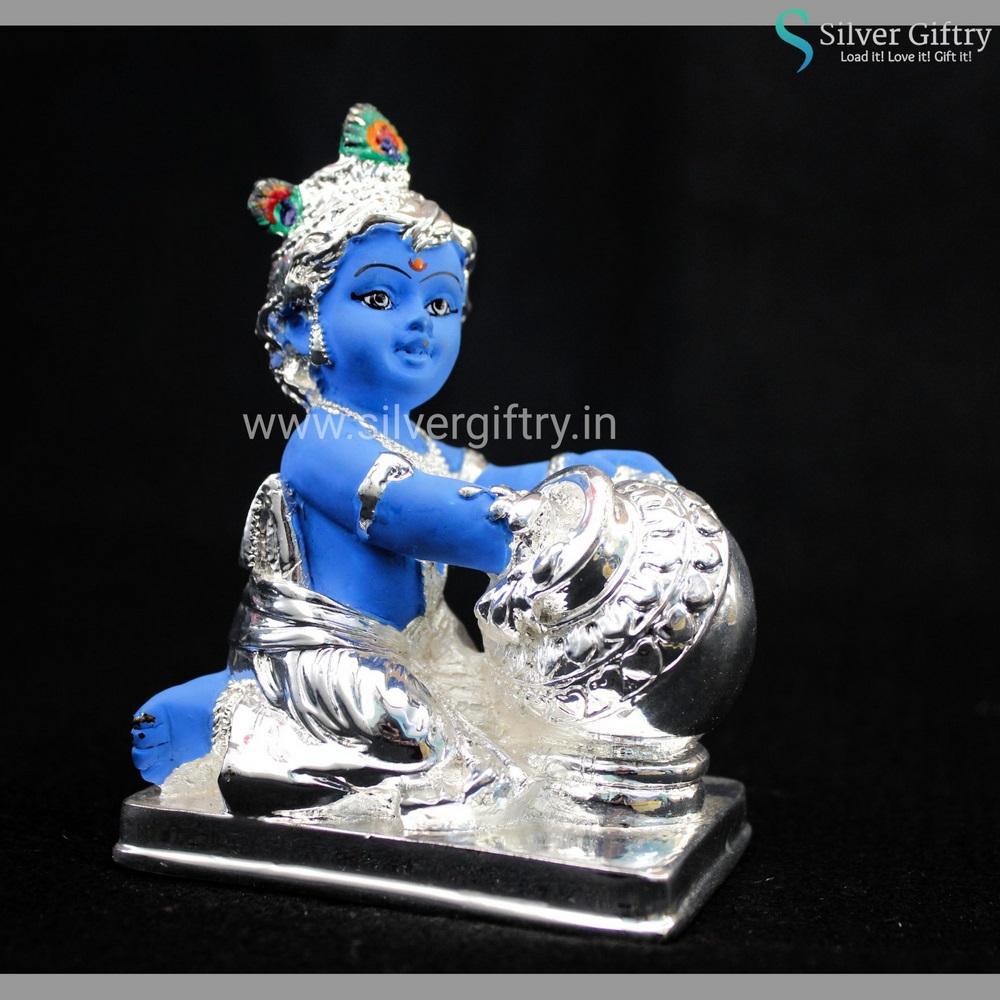 Pure Silver Blue Pot Krishna 4" Idol | Silver Giftry | SGT20K442