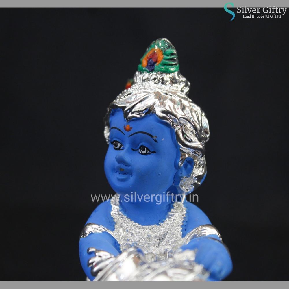 Pure Silver Blue Pot Krishna 4" Idol | Silver Giftry | SGT20K442