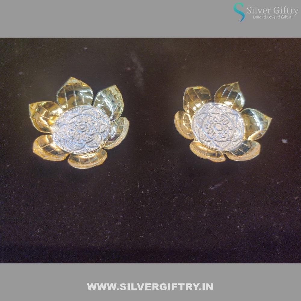 Pure Silver Kamala Lotus Stand 2" Pair 2 pcs | Silver Giftry | SGT20K449