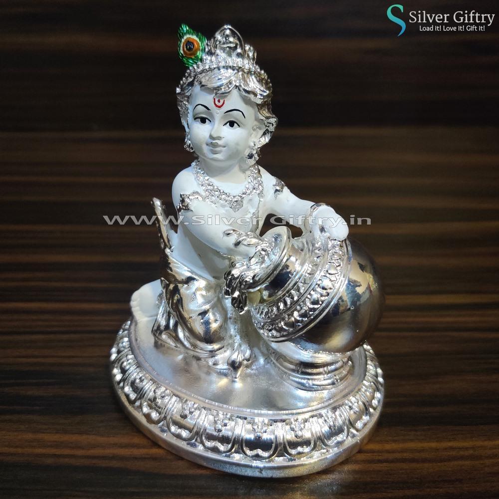 Pure Silver Pot White Pot Krishna | Silver Giftry | SGT20K455