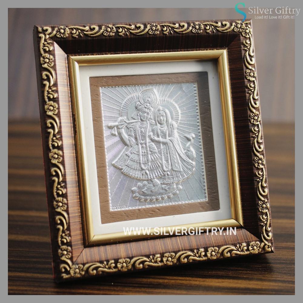 Radha Krishna Silver Wood Frame | Silver Giftry | SGT20K458