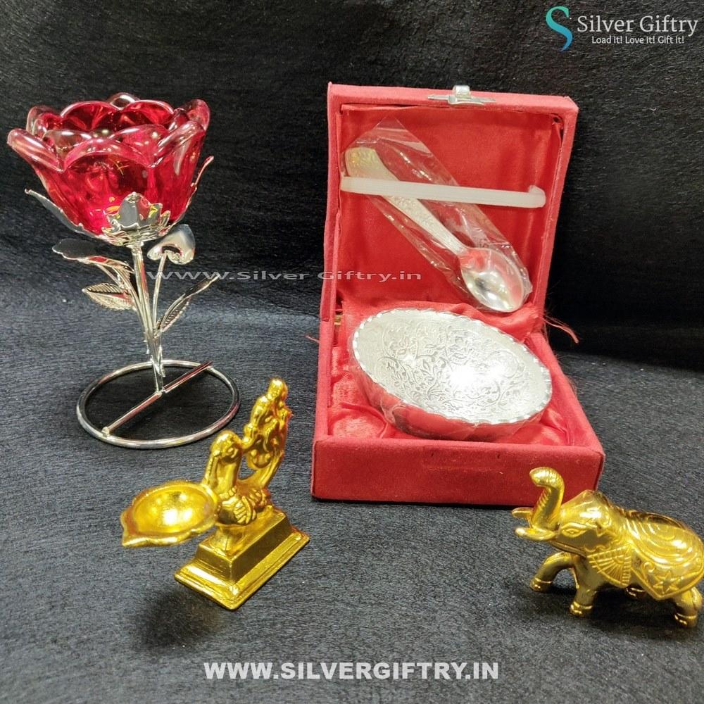 Rose bowlset kumkum Dabbis | Silver Giftry | SGT20K461