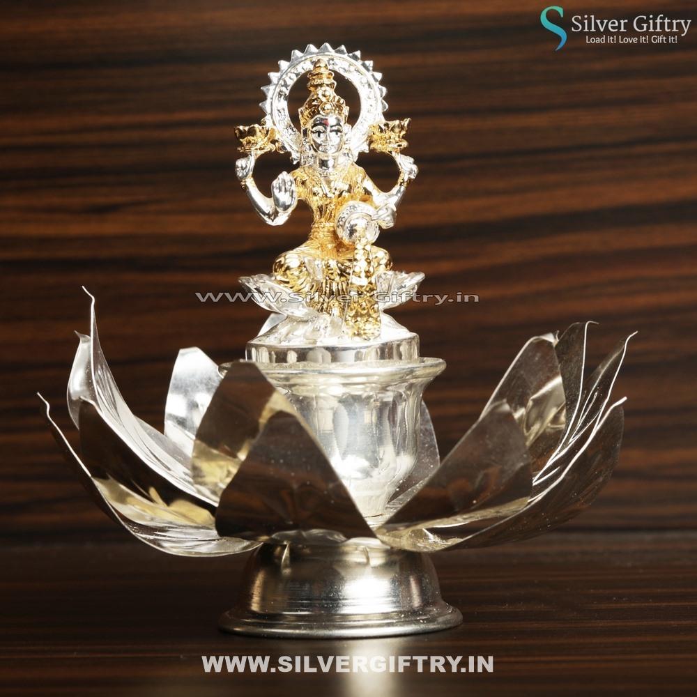 Small German Silver Lotus Stand Coin Vasthu Lakshmi Idol | Silver Giftry | SGT20K479