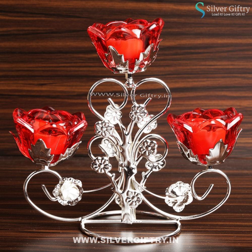 Trio Rose Candle Stand | Mixed Colours | Silver Giftry | SGT20K484