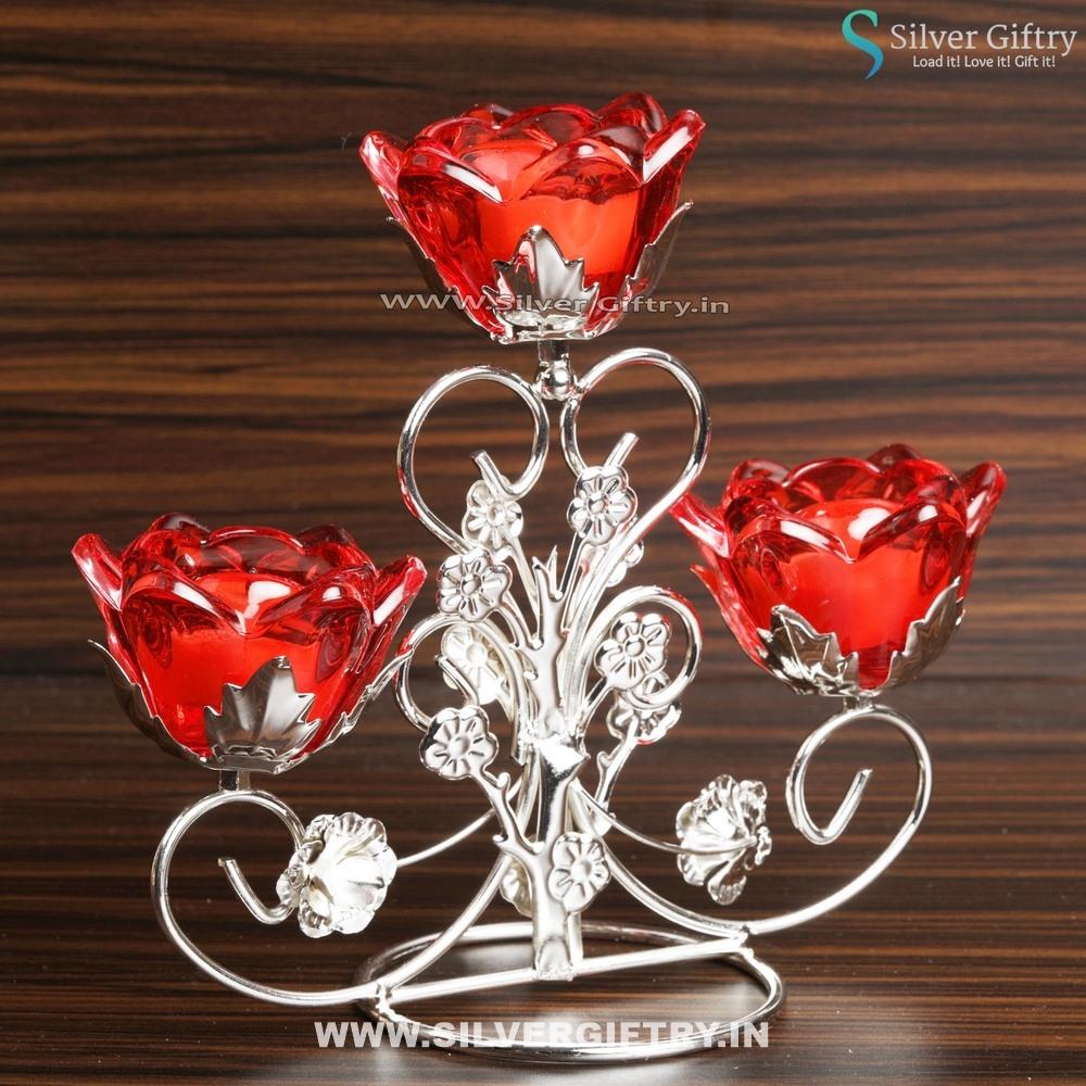 Trio Rose Candle Stand | Mixed Colours | Silver Giftry | SGT20K484