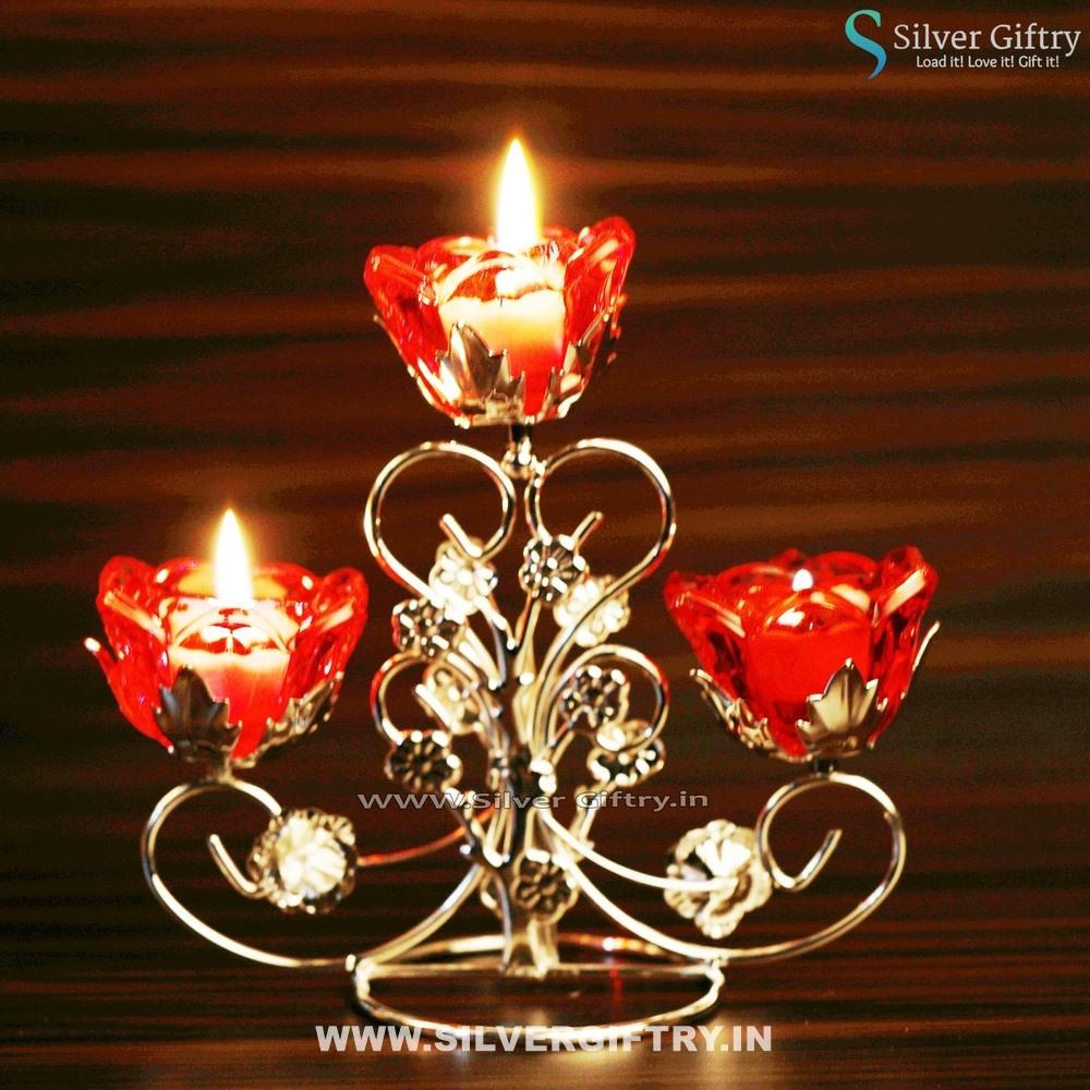 Trio Rose Candle Stand | Mixed Colours | Silver Giftry | SGT20K484