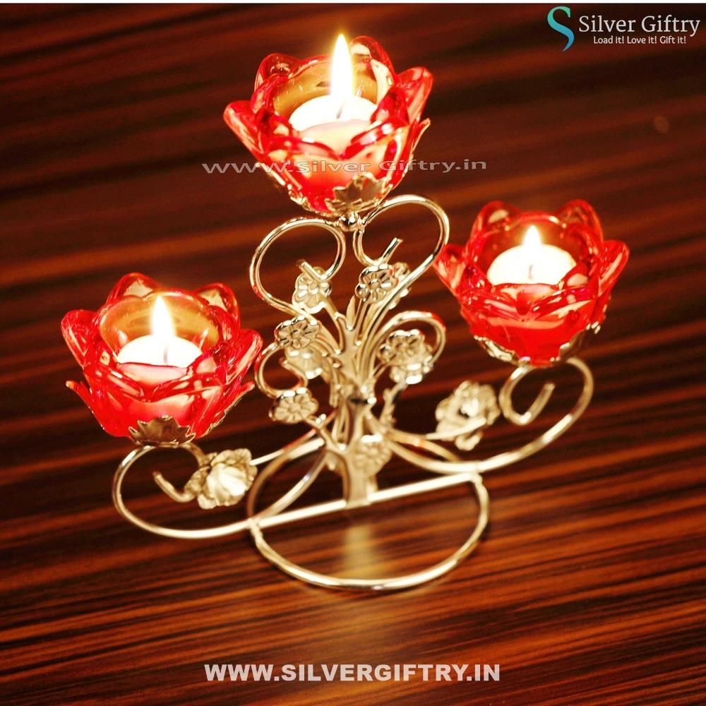 Trio Rose Candle Stand | Mixed Colours | Silver Giftry | SGT20K484
