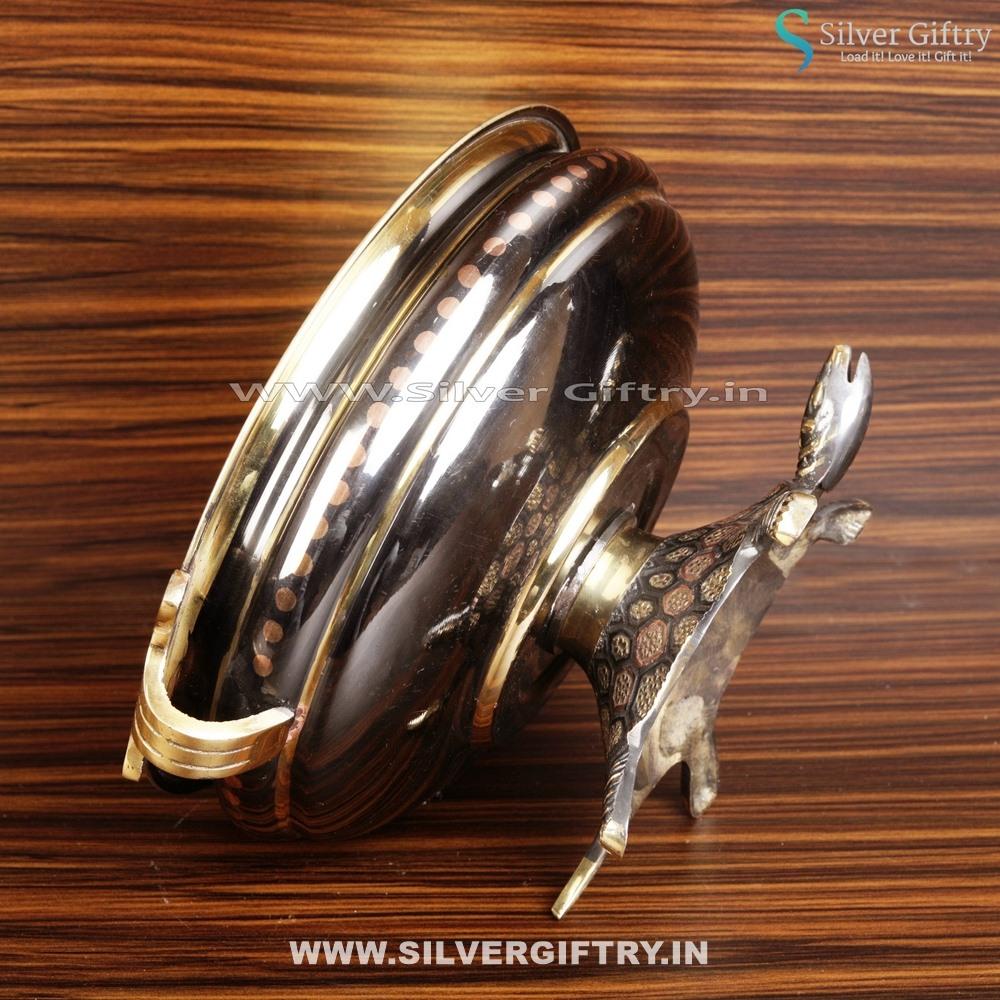 Vasthu Brass Antique Urli With Tortoise Stand | Silver Giftry | SGT20K486
