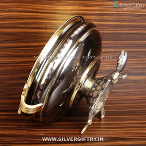Vasthu Brass Antique Urli With Tortoise Stand | Silver Giftry | SGT20K486