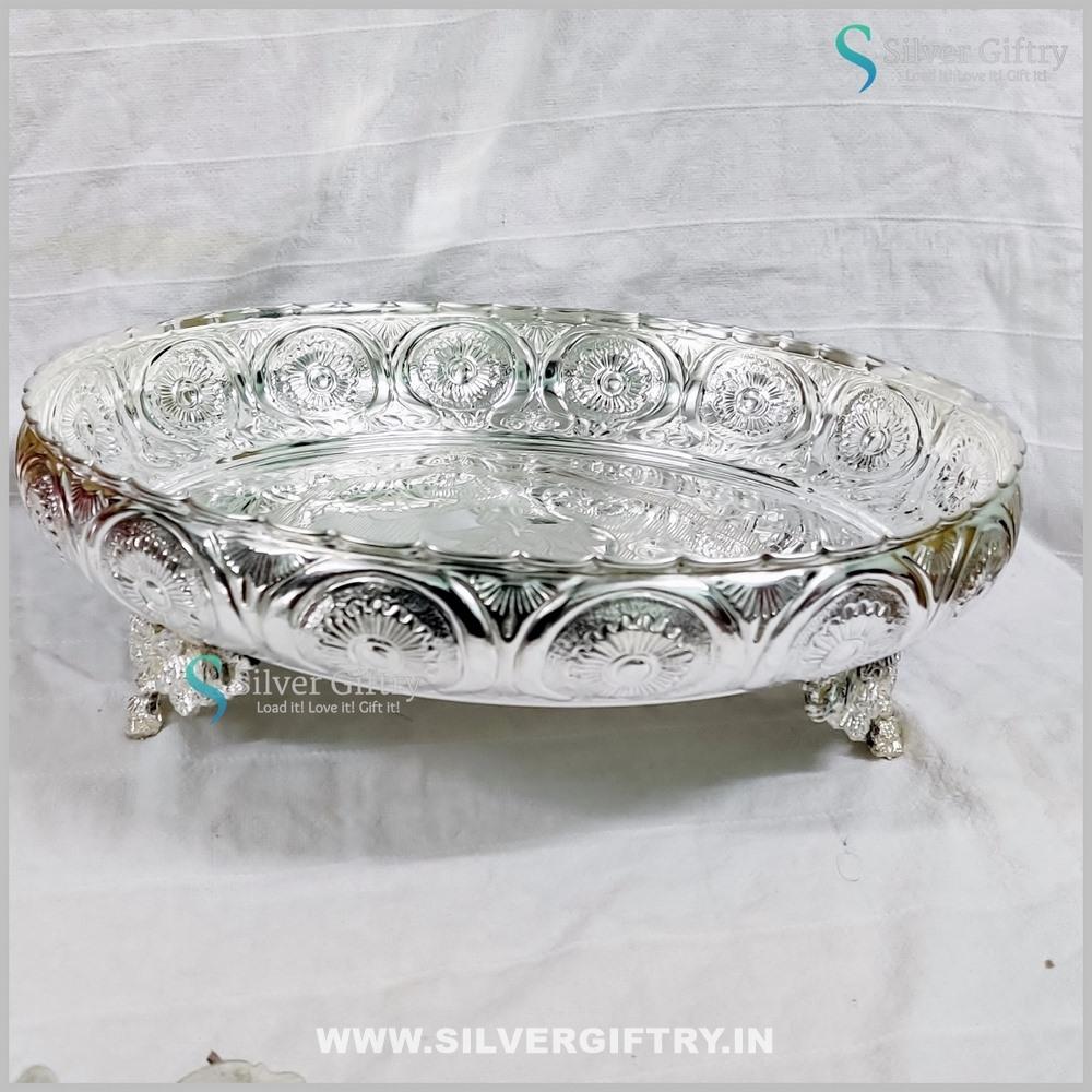 German Silver washable wedding Pooja plate 14inch | Silver Giftry | SGT20K494