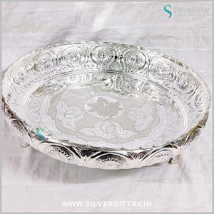 German Silver washable wedding Pooja plate 14inch | Silver Giftry | SGT20K494