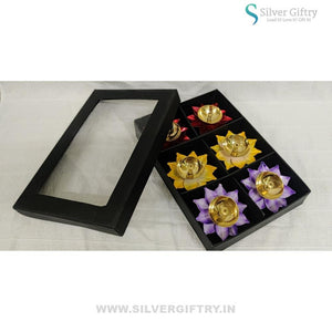 Brass Lotus Diya Mix Colors (Pack Of 6) | Silver Giftry | SGT20K528