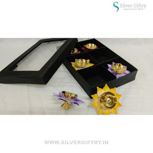 Brass Lotus Diya Mix Colors (Pack Of 6) | Silver Giftry | SGT20K528