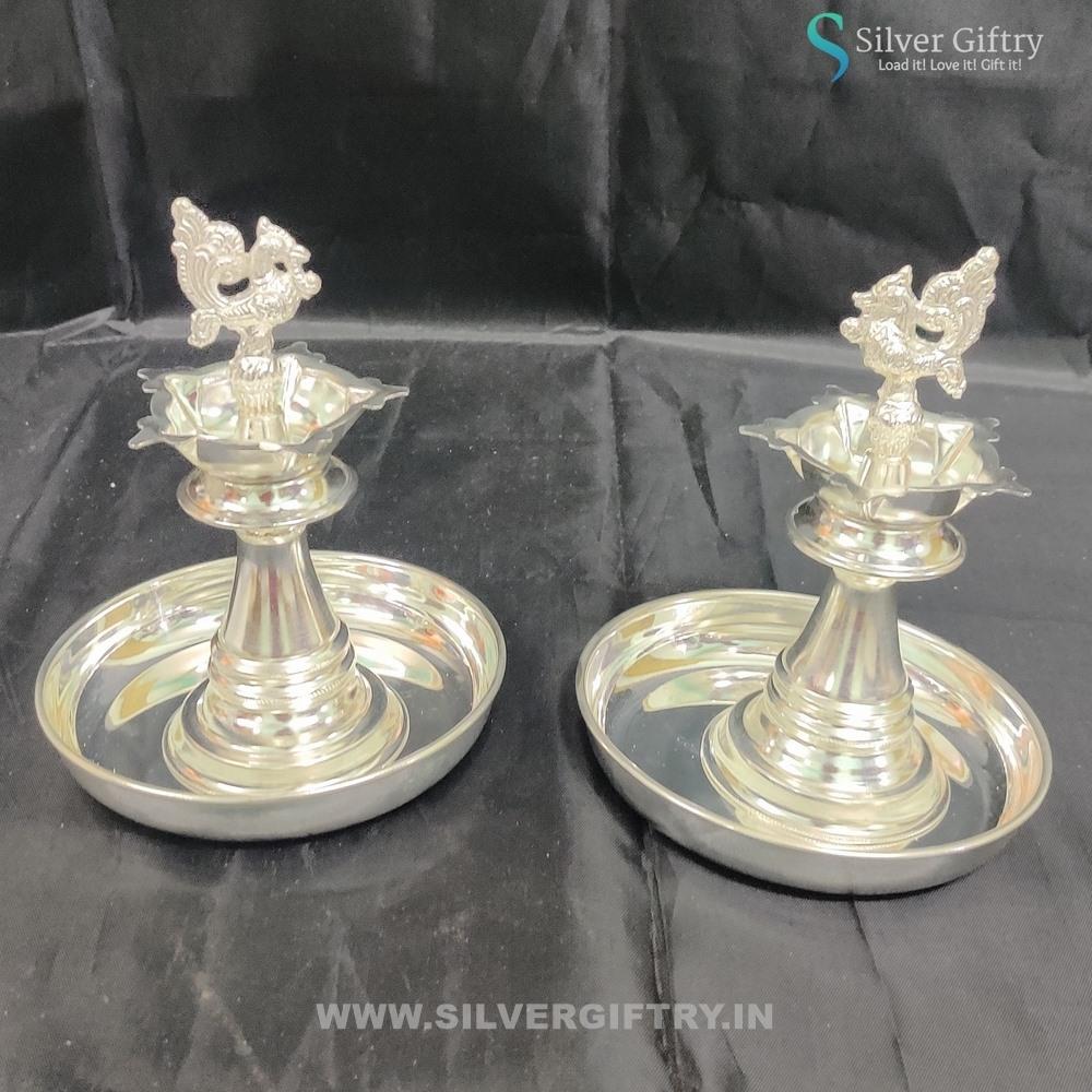 German Silver Deepam 6"with German Silver Plates | Silver Giftry | SGT20K537