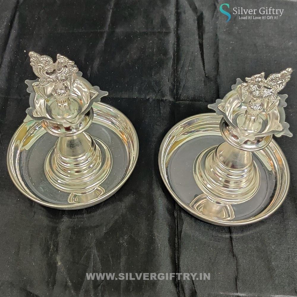 German Silver Deepam 6"with German Silver Plates | Silver Giftry | SGT20K537