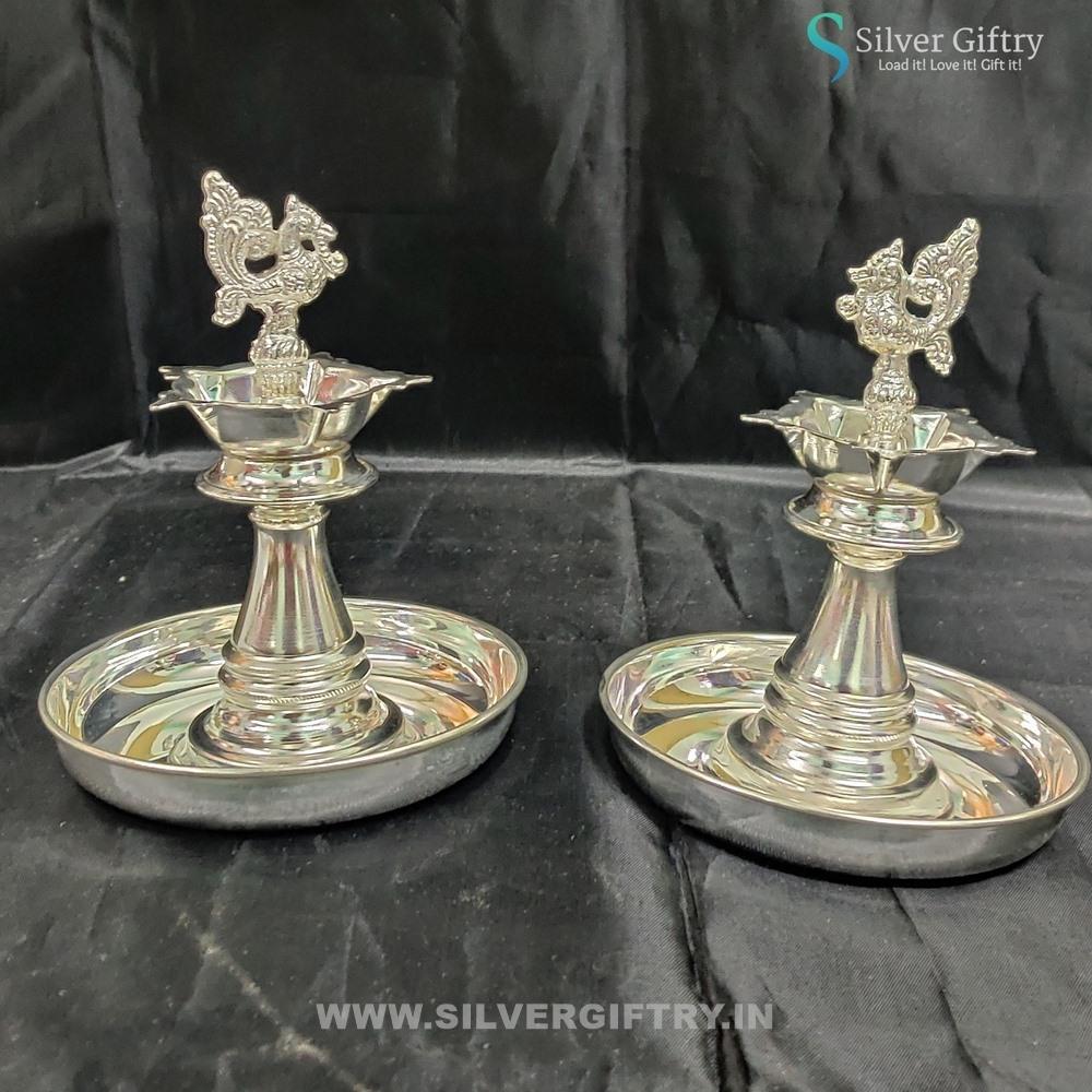 German Silver Deepam 6"with German Silver Plates | Silver Giftry | SGT20K537