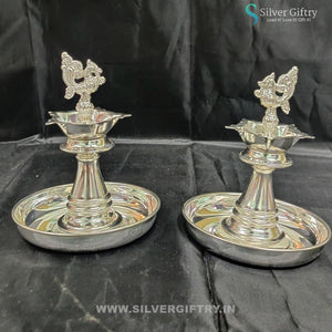German Silver Deepam 6"with German Silver Plates | Silver Giftry | SGT20K537
