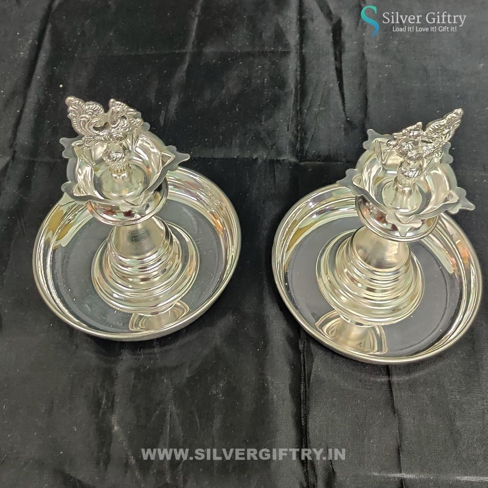 German Silver Deepam 6"with German Silver Plates | Silver Giftry | SGT20K537