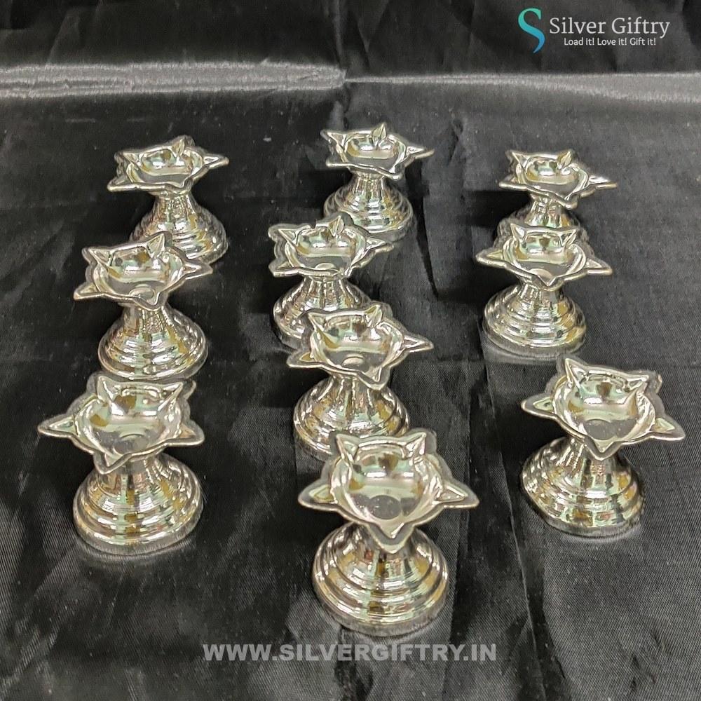 German Silver Fancy Star Deepam 1.5" (Set Of 10) | Silver Giftry | SGT20K551