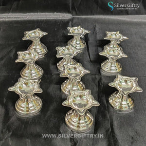 German Silver Fancy Star Deepam 1.5" (Set Of 10) | Silver Giftry | SGT20K551