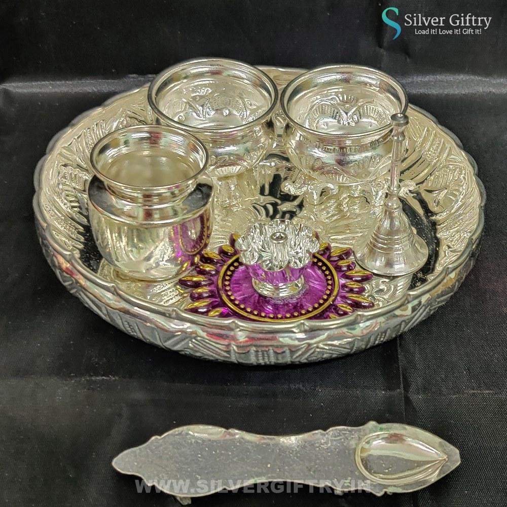 German Silver Pooja Thali With Floating Diya | Silver Giftry | SGT20K557