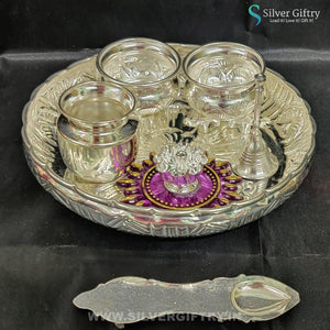 German Silver Pooja Thali With Floating Diya | Silver Giftry | SGT20K557