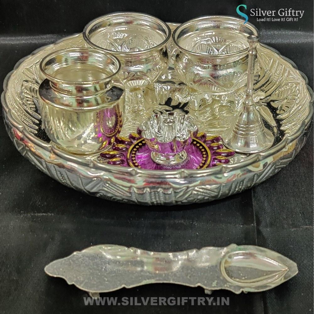 German Silver Pooja Thali With Floating Diya | Silver Giftry | SGT20K557