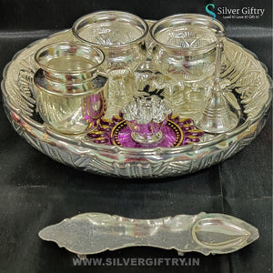 German Silver Pooja Thali With Floating Diya | Silver Giftry | SGT20K557