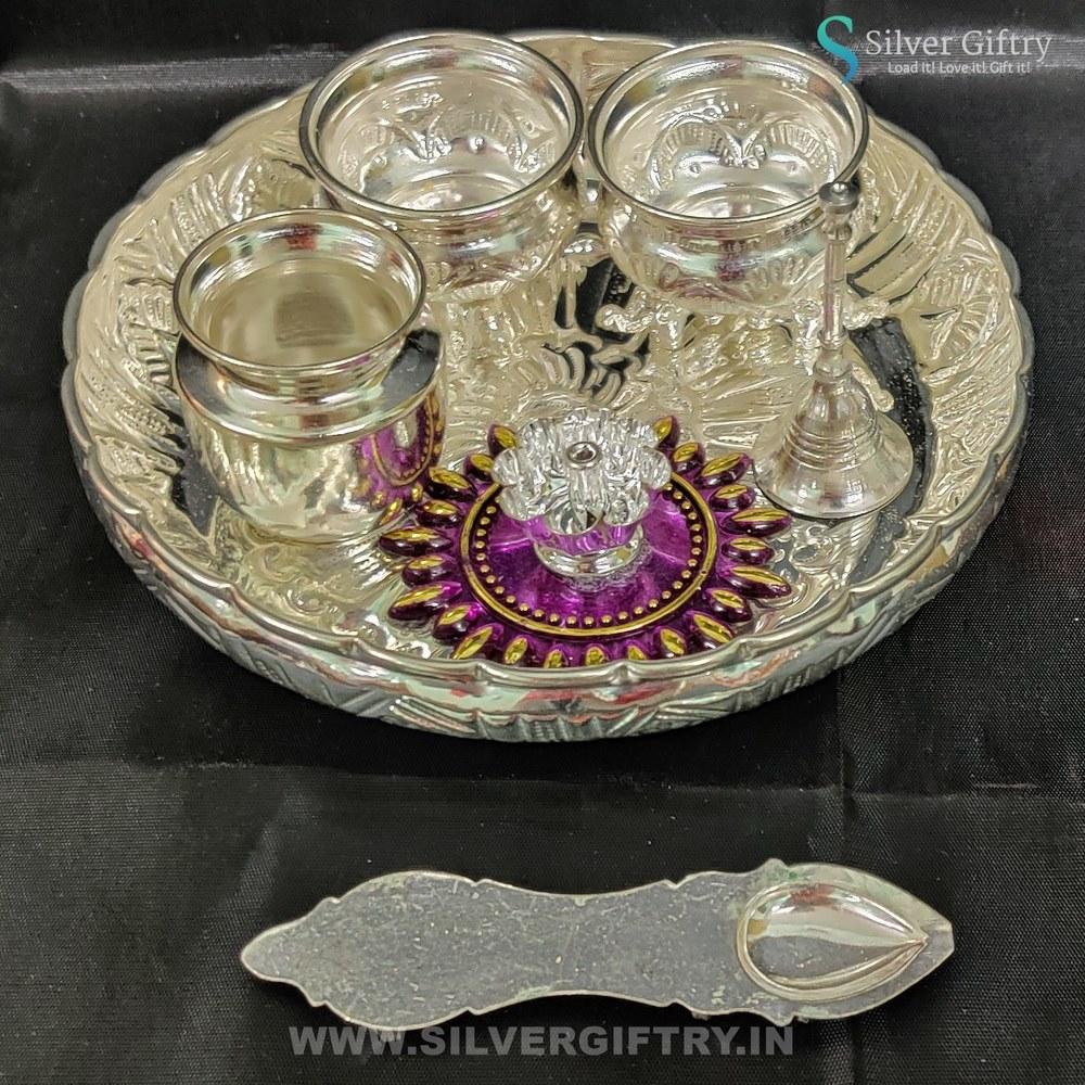 German Silver Pooja Thali With Floating Diya | Silver Giftry | SGT20K557