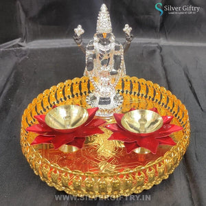 5" Balaji With Lotus Diya With Trays (Red) | Silver Giftry | SGT20K561