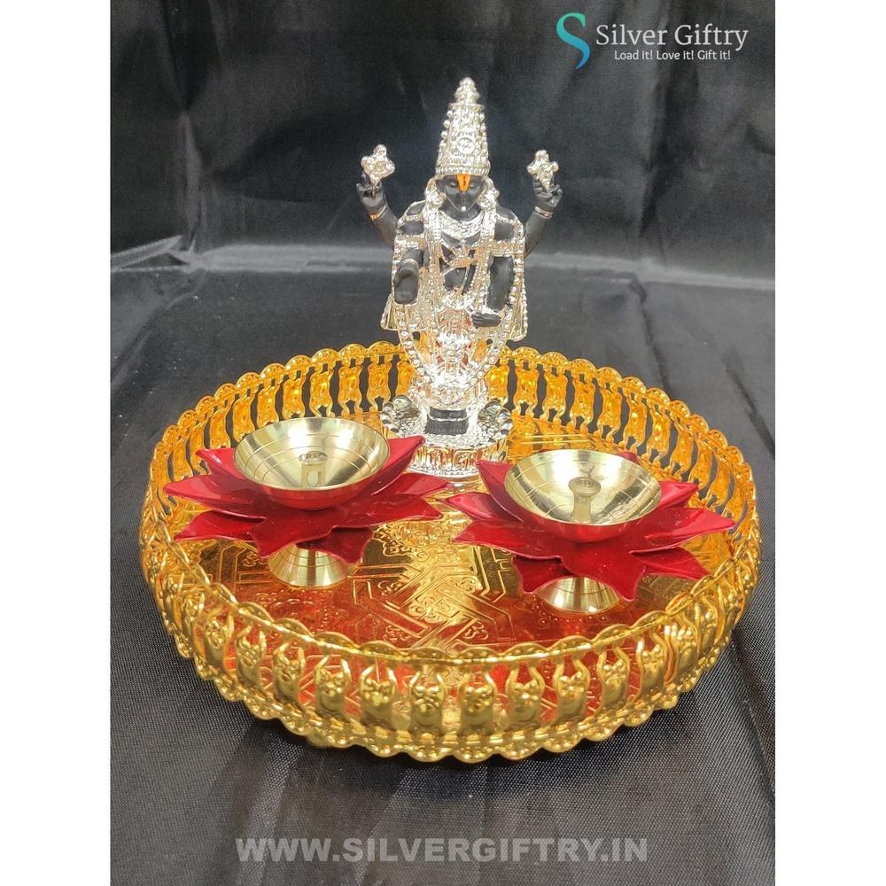 5" Balaji With Lotus Diya With Trays (Red) | Silver Giftry | SGT20K561