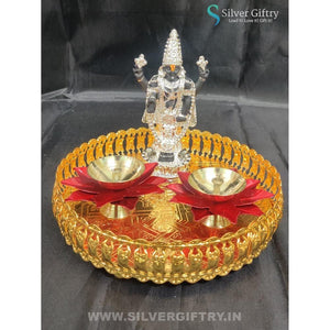 5" Balaji With Lotus Diya With Trays (Red) | Silver Giftry | SGT20K561