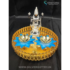 5" Balaji With Lotus Diya With Trays (Blue) | Silver Giftry | SGT20K562