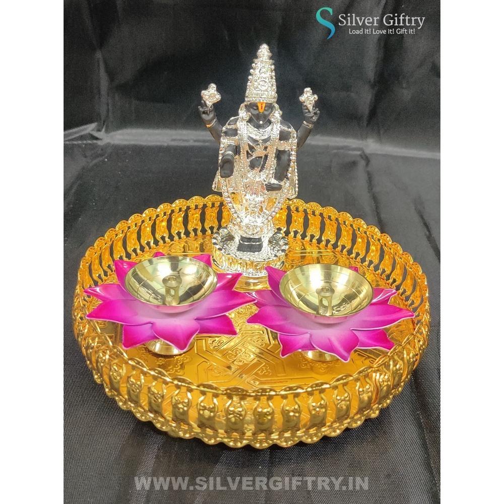 5" Balaji With Lotus Diya With Trays (Pink) | Silver Giftry | SGT20K563
