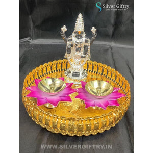 5" Balaji With Lotus Diya With Trays (Pink) | Silver Giftry | SGT20K563