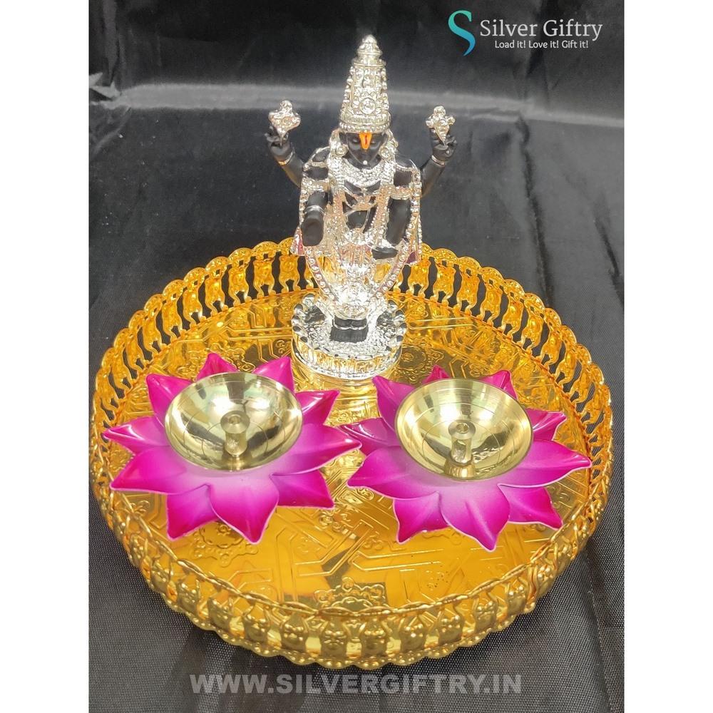 5" Balaji With Lotus Diya With Trays (Pink) | Silver Giftry | SGT20K563
