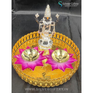 5" Balaji With Lotus Diya With Trays (Pink) | Silver Giftry | SGT20K563