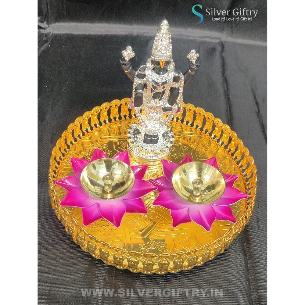 5" Balaji With Lotus Diya With Trays (Pink) | Silver Giftry | SGT20K563