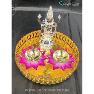 5" Balaji With Lotus Diya With Trays (Pink) | Silver Giftry | SGT20K563
