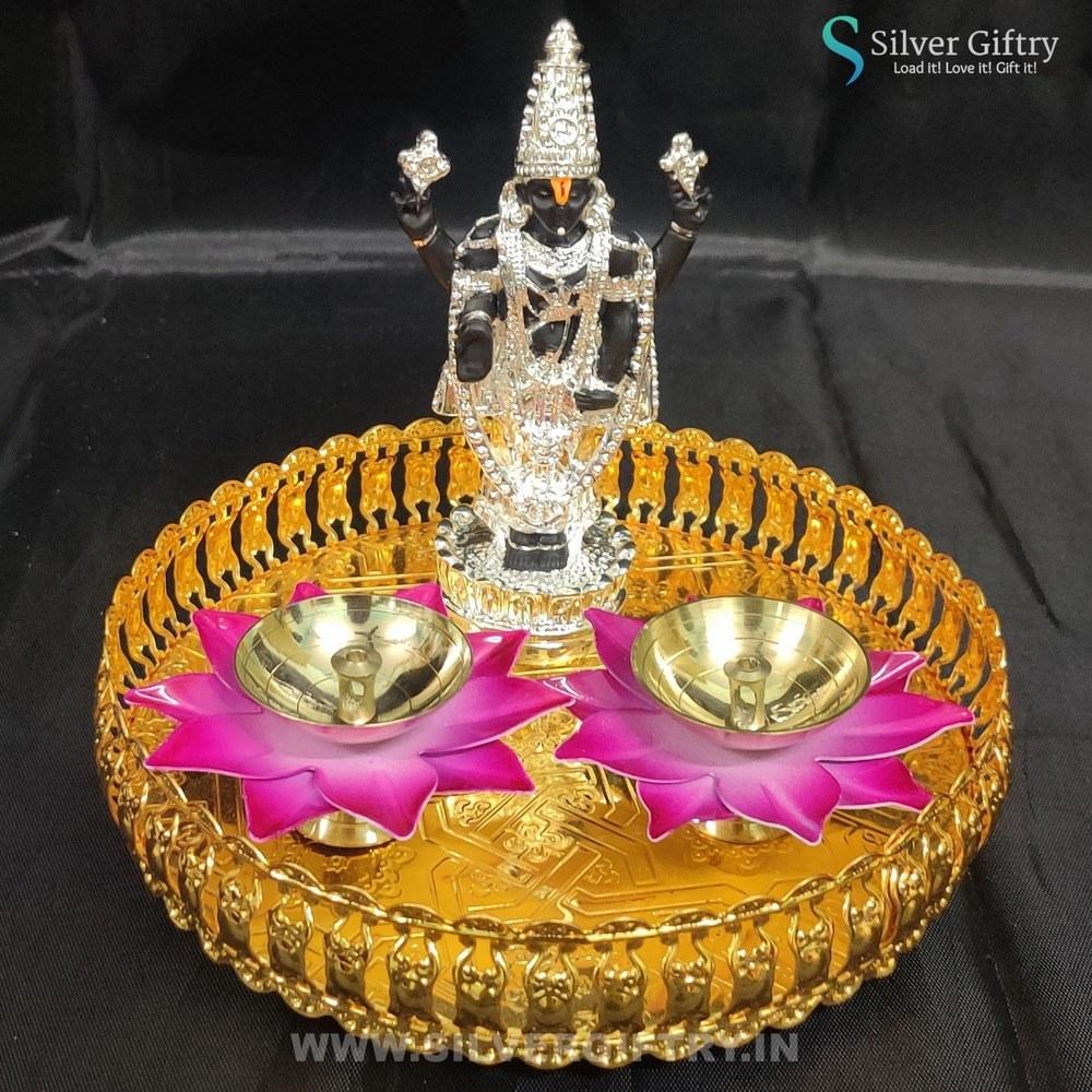 5" Balaji With Lotus Diya With Trays (Pink) | Silver Giftry | SGT20K563