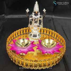 5" Balaji With Lotus Diya With Trays (Pink) | Silver Giftry | SGT20K563