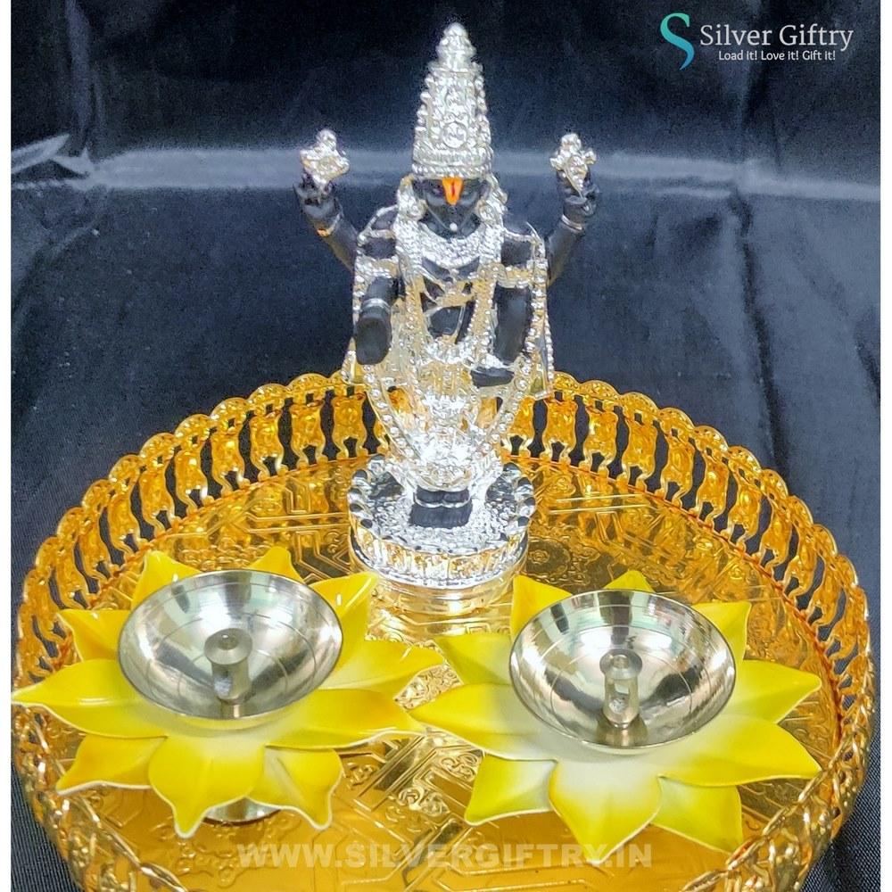 5" Balaji With Lotus Diya With Trays (Yellow) | Silver Giftry | SGT20K565