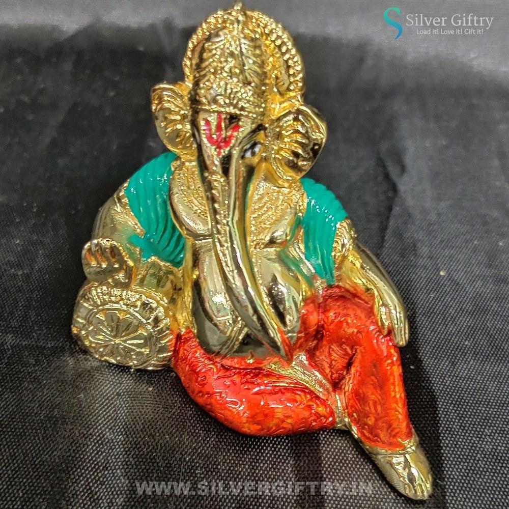 24Kr Gold Coated Ganesh Maharaj Idol 3" (Red And Gold) | Silver Giftry | SGT20K569