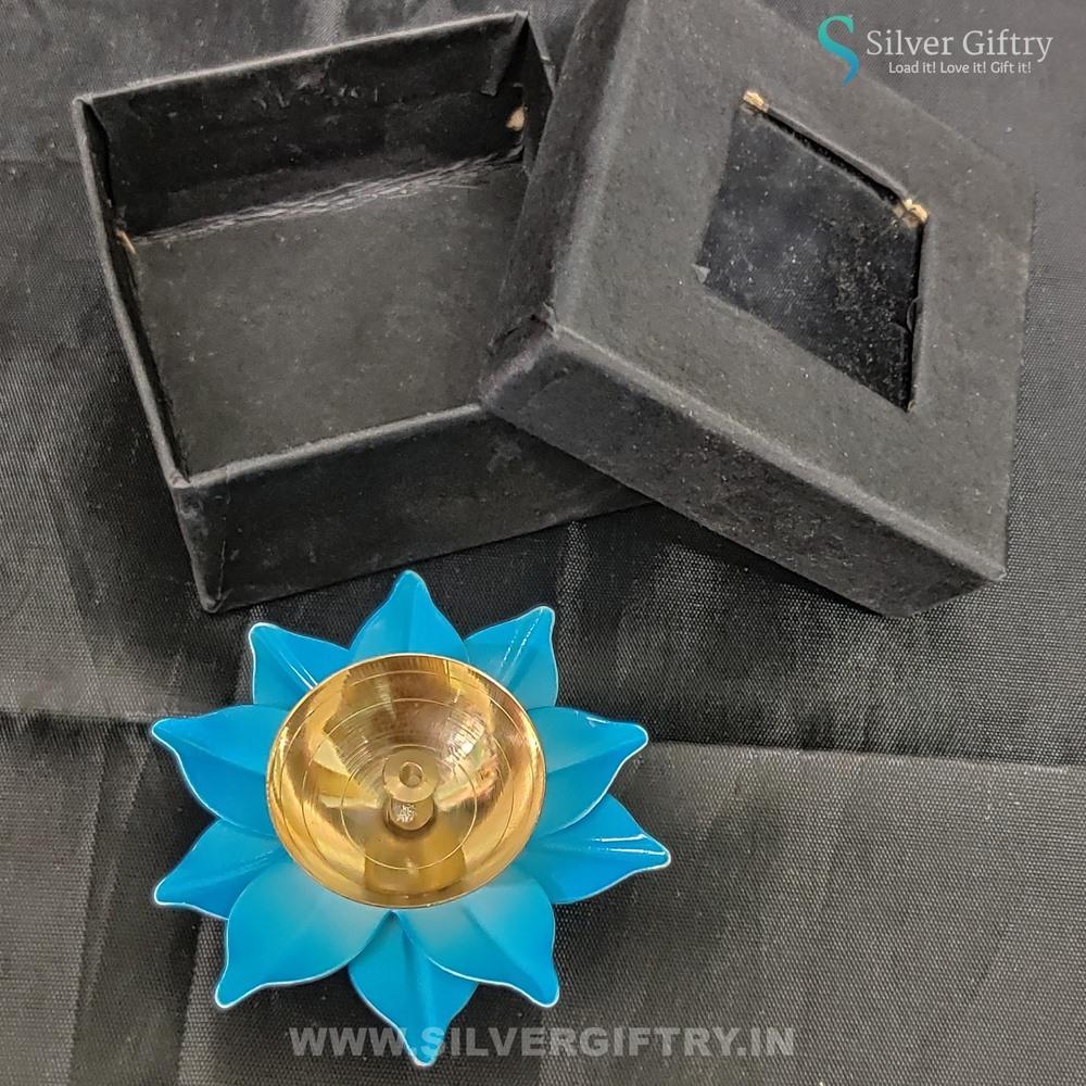 Brass Antique Diya 3.5" (Sky Blue) | Silver Giftry | SGT20K574