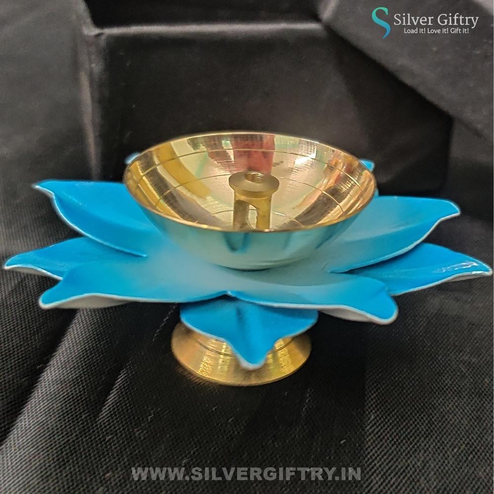 Brass Antique Diya 3.5" (Sky Blue) | Silver Giftry | SGT20K574