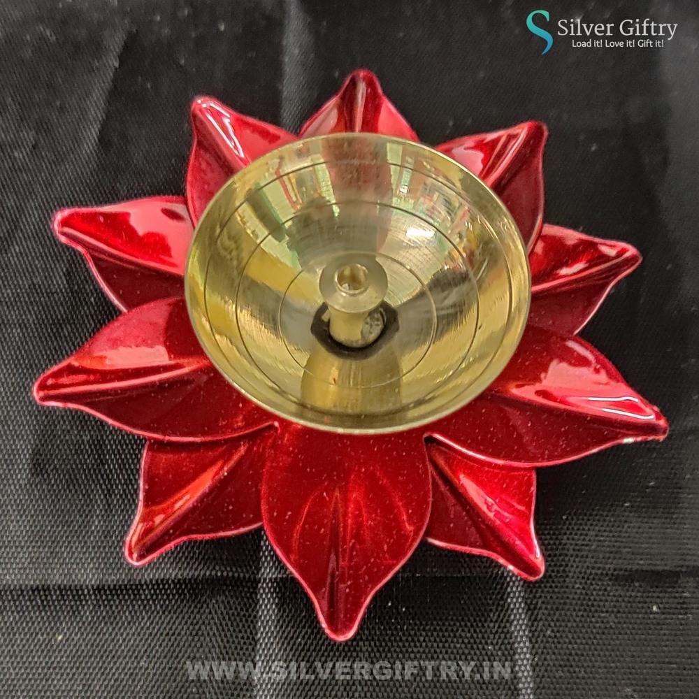 Brass Antique Diya 3.5" ( Red) | Silver Giftry | SGT20K575