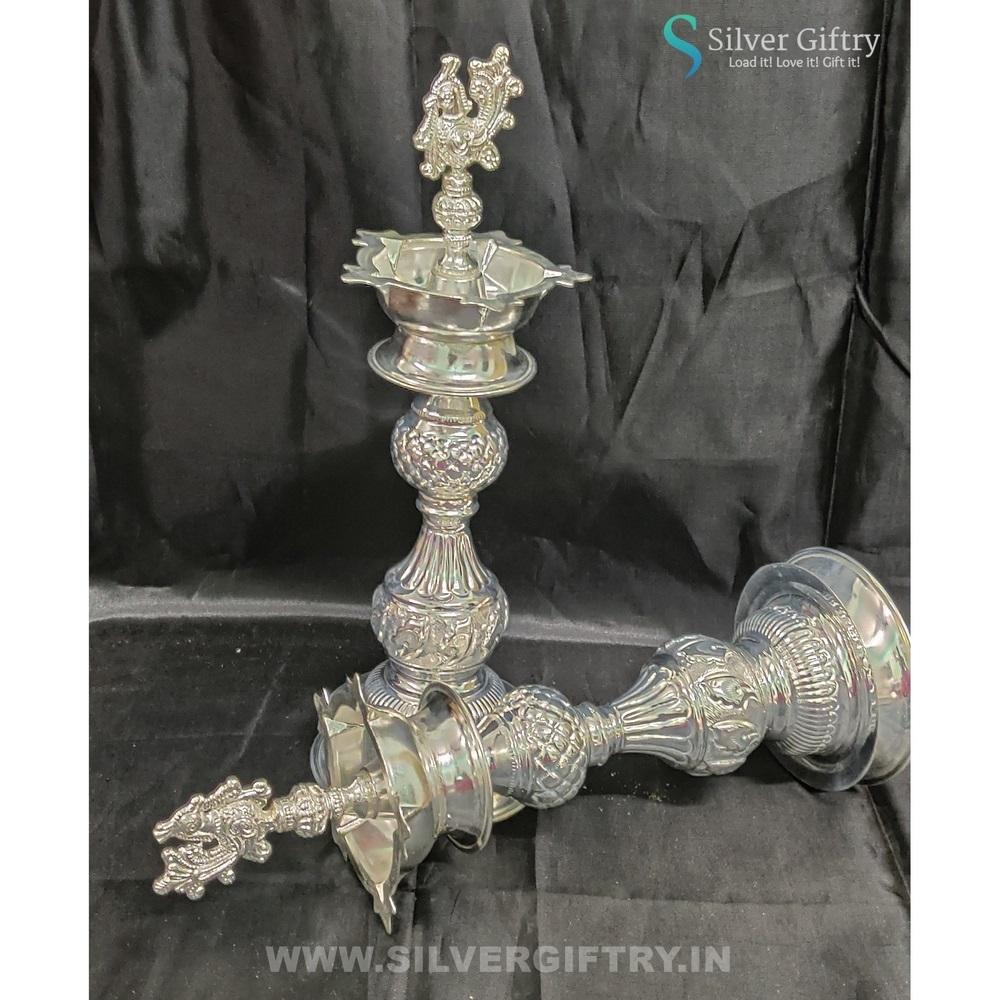 German Silver Nandak Deepam Pair 13" | Silver Giftry | SGT20K579