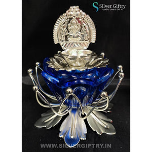 German Silver Kamala Lakshmi Diya Set 3" (Blue) | Silver Giftry | SGT20K581